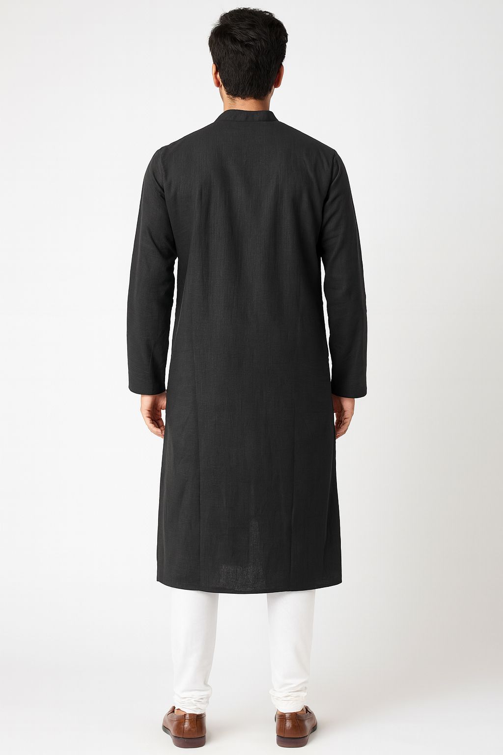 Black Khadi Cotton Kurta for Men | Traditional Long Kurta with Wooden Buttons
