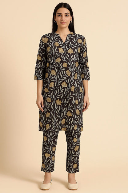 Women's Everyday Cotton Kurta Pant Set – Handblock Floral Print, Soft & Breathable Casual Wear