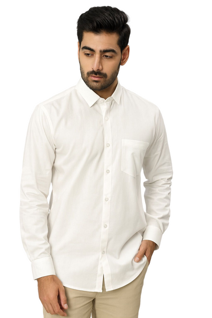 Men’s Classic White Cotton Shirt | Premium Solid Formal Shirt | Natural Fab