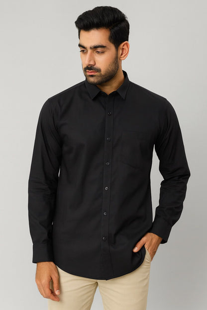 Men’s Solid Black Cotton Shirt | Premium Classic Formal Shirt | Natural Fab