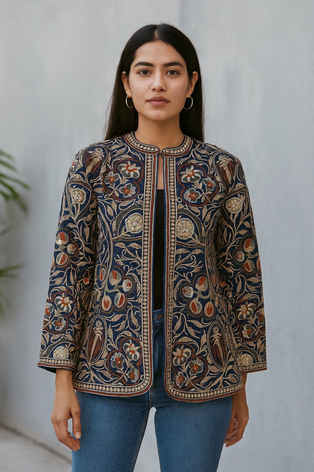 Women’s Premium Embroidered Jacket | Premium Wool Blend Winter Jacket | Handcrafted Floral Work | Ethnic Festive & Casual Wear