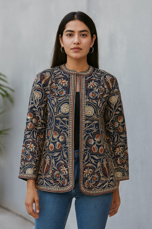 Women’s Premium Embroidered Jacket | Premium Wool Blend Winter Jacket | Handcrafted Floral Work | Ethnic Festive & Casual Wear
