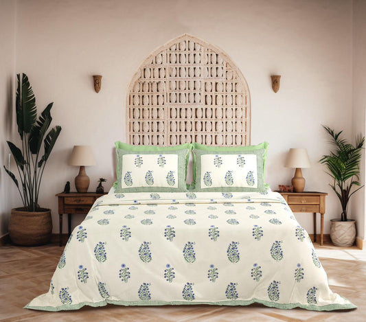 King Size Cotton Bedsheet 108×108 Inches | Soft Breathable Floral Print Bed Sheet with Matching Pillow Covers | Premium Home Bedding