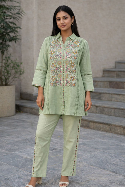 Women’s Cotton Embroidered Co-Ord Set | Handcrafted Floral Co ord Set, Soft & Breathable