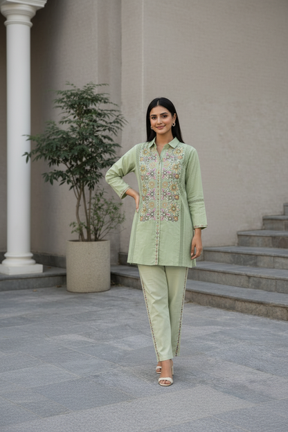 Women’s Cotton Embroidered Co-Ord Set | Handcrafted Floral Co ord Set, Soft & Breathable