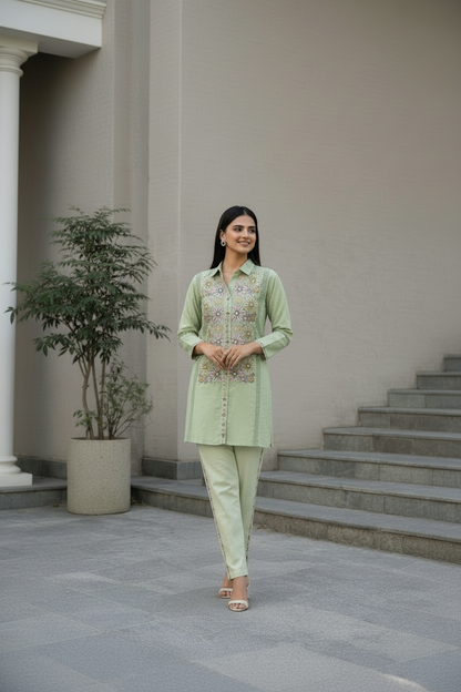 Women’s Cotton Embroidered Co-Ord Set | Handcrafted Floral Co ord Set, Soft & Breathable