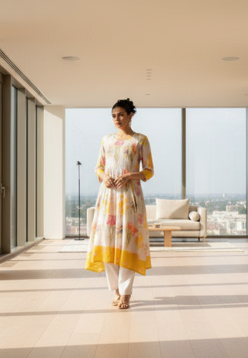 Floral Printed Cotton Kurti Pant Set for Women | Handcrafted Summer Ethnic Wear – Natural Fab