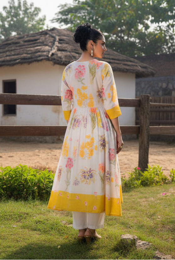 Floral Printed Cotton Kurti Pant Set for Women | Handcrafted Summer Ethnic Wear – Natural Fab