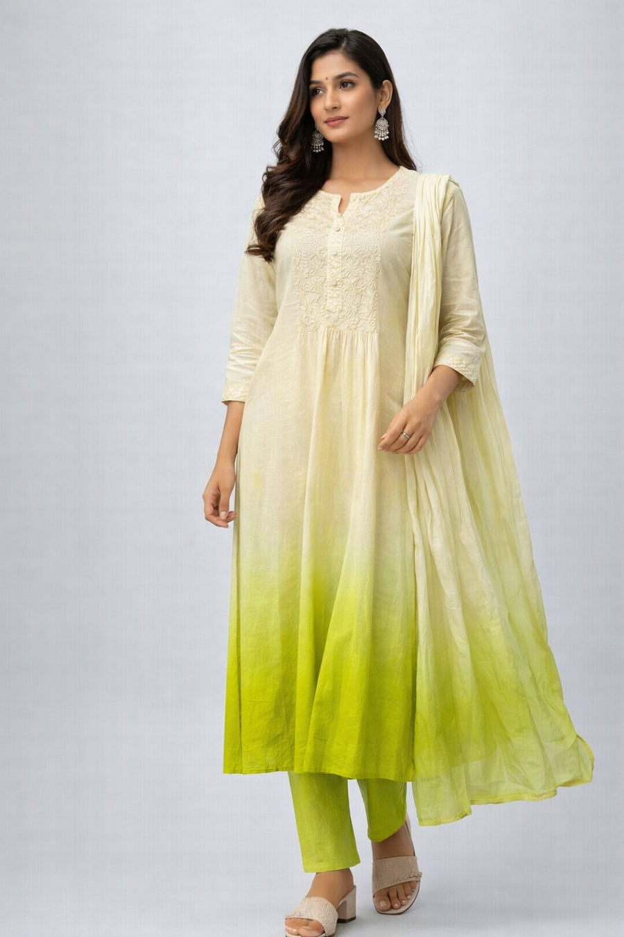 Ombre Dyed Cotton Kurti Set with Dupatta for Women | Elegant Festive Ethnic Wear – Natural Fab