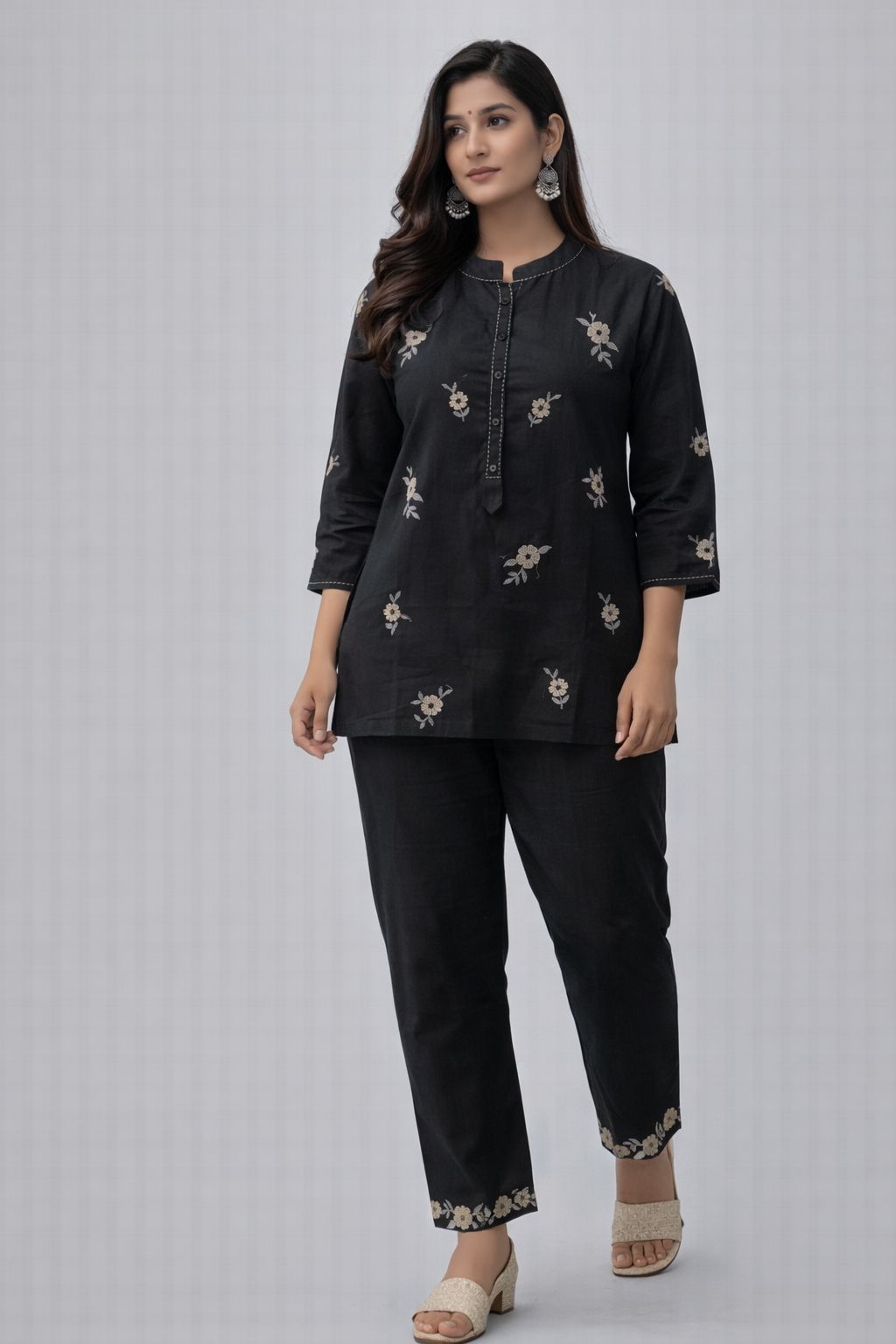 Black Embroidered Cotton Co-Ord Set for Women | Elegant Everyday Ethnic Wear – Natural Fab