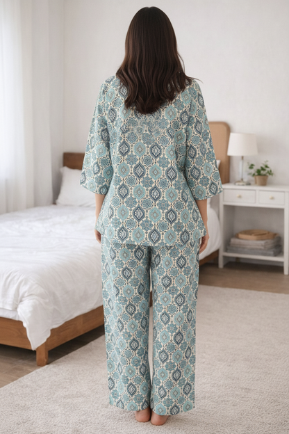 Women’s Cotton Printed Night Suit – Soft Breathable Lounge Wear Set | Natural Fab