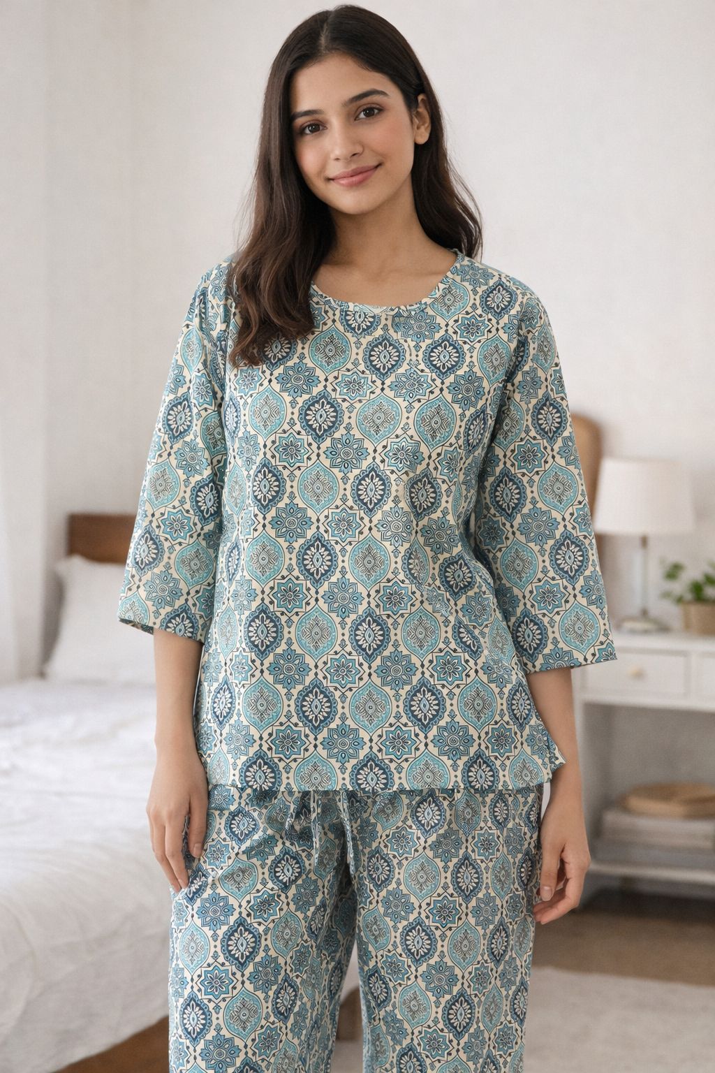 Women’s Cotton Printed Night Suit – Soft Breathable Lounge Wear Set | Natural Fab
