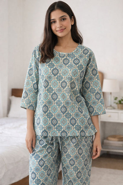 Women’s Cotton Printed Night Suit – Soft Breathable Lounge Wear Set | Natural Fab