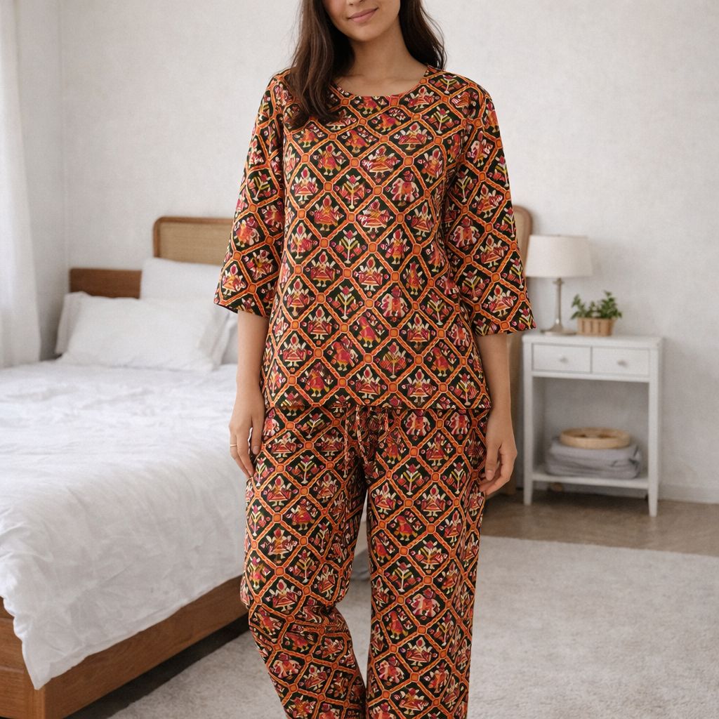 Women’s Printed Cotton Night Suit – Soft Breathable Sleepwear & Lounge Wear Set | Natural Fab