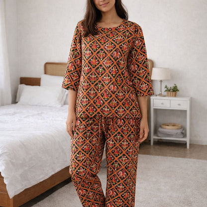 Women’s Printed Cotton Night Suit – Soft Breathable Sleepwear & Lounge Wear Set | Natural Fab
