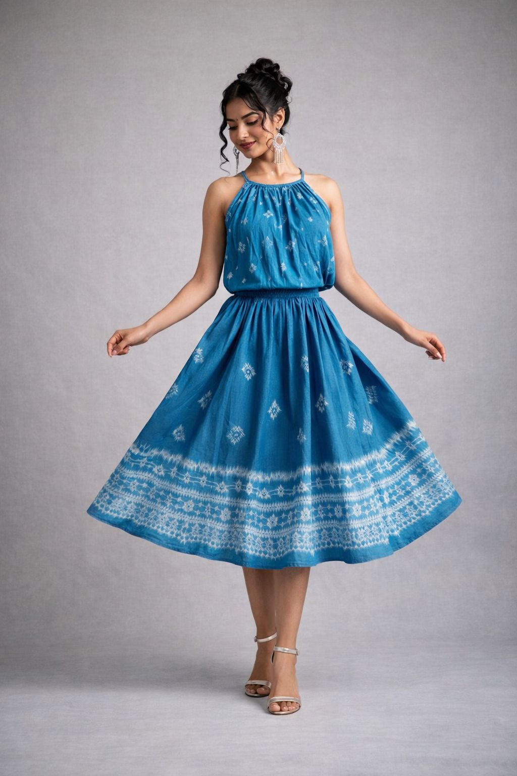 Women’s Cotton Top & Skirt Set – Hand Block Print Blue Co-ord Set, Sleeveless Summer Dress, Casual & Holiday Wear