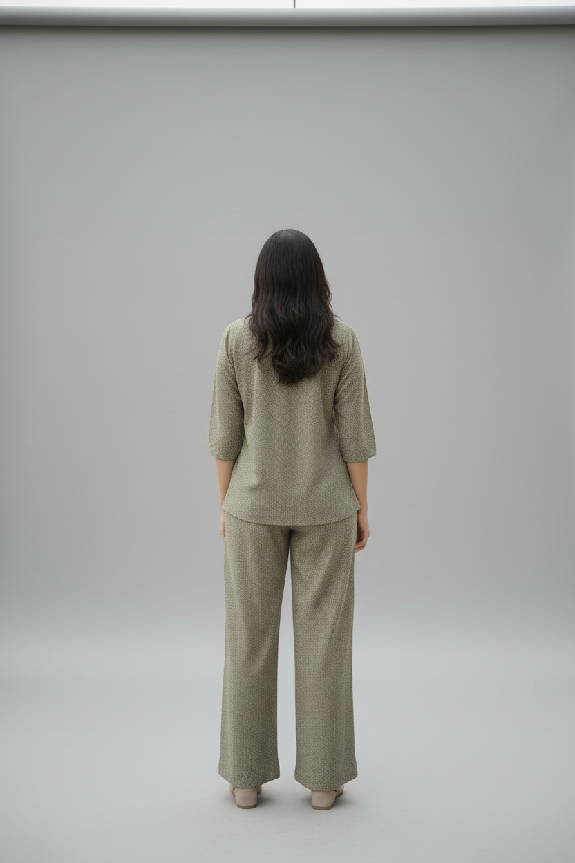 Women’s Olive Green Printed Cotton Night Suit – Soft & Comfortable Sleepwear Set