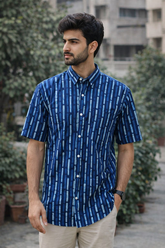 Men’s 100% Cotton Hand Block Printed Shirt – Natural Dyed Premium Casual Wear