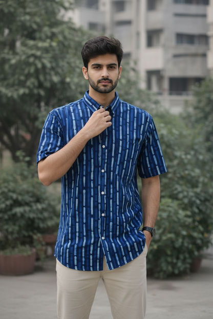 Men’s 100% Cotton Hand Block Printed Shirt – Natural Dyed Premium Casual Wear
