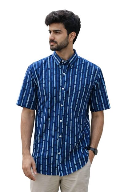 Men’s 100% Cotton Hand Block Printed Shirt – Natural Dyed Premium Casual Wear
