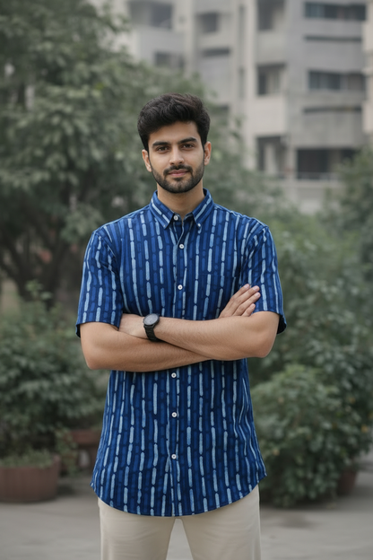 Men’s 100% Cotton Hand Block Printed Shirt – Natural Dyed Premium Casual Wear