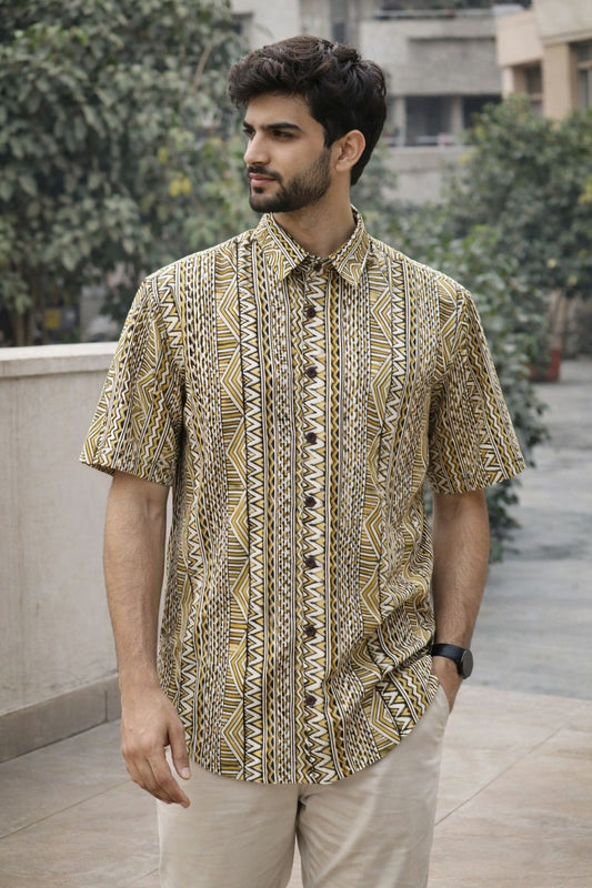 Men’s 100% Cotton Hand Block Printed Shirt – Natural Dyed Premium Casual Wear