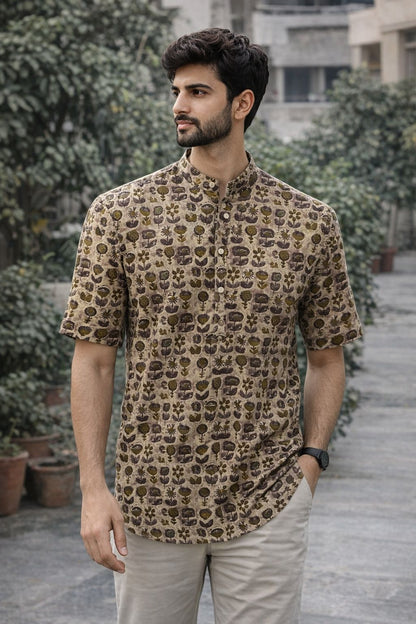 Men’s 100% Cotton Hand Block Printed Kurta – Natural Dyed Ethnic Wear