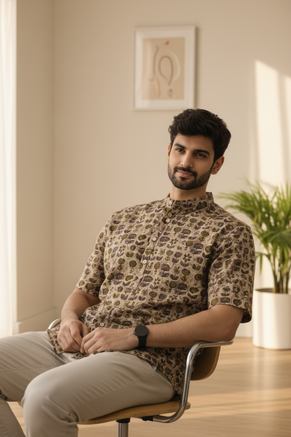 Men’s 100% Cotton Hand Block Printed Kurta – Natural Dyed Ethnic Wear