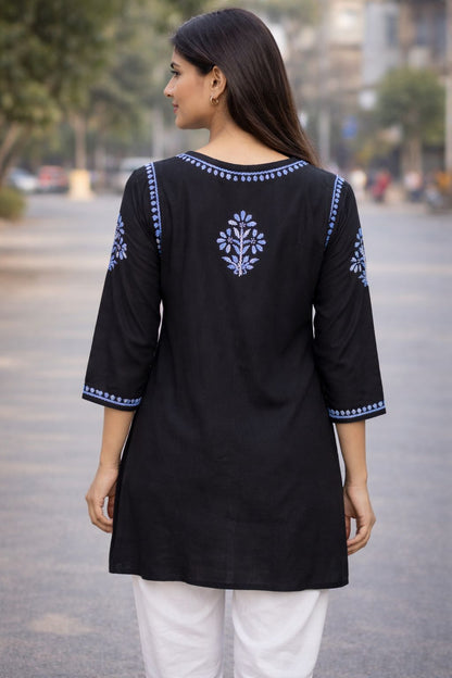 Women’s Rayon Chikankari Short Kurti | Embroidered Ethnic Top for Casual & Daily Wear
