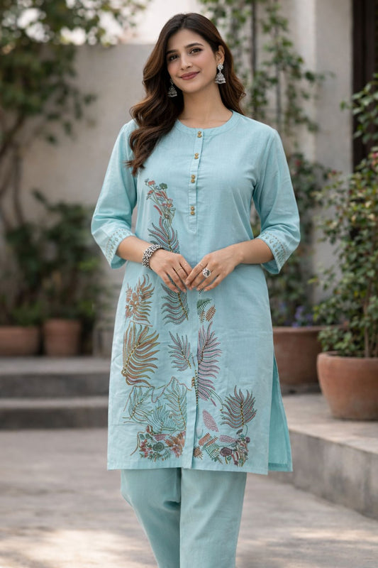 Women’s Cotton Co-Ord Set | Straight Kurta & Pants Set | Printed Summer Ethnic Wear Outfit