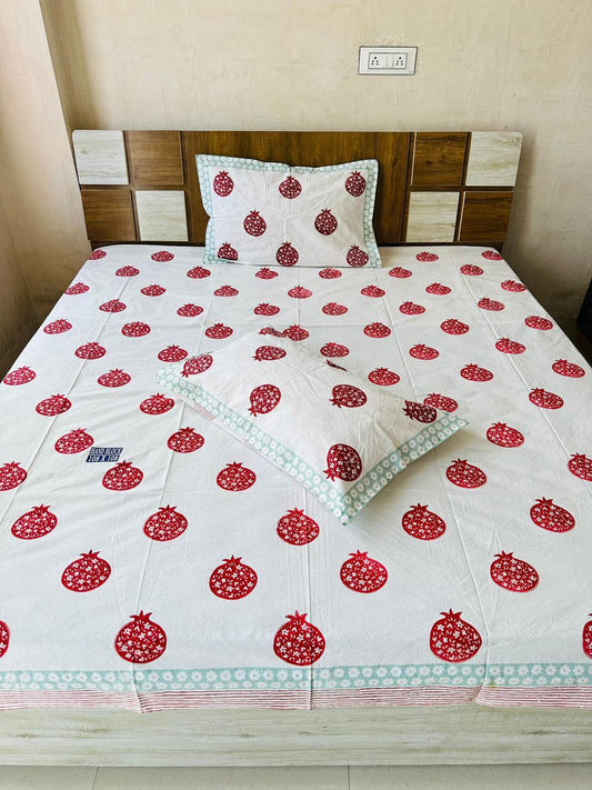Pure Cotton Handblock Printed Double Bedsheet 108x108 Inches with 2 Pillow Covers – King Size Soft Breathable Bed Sheet