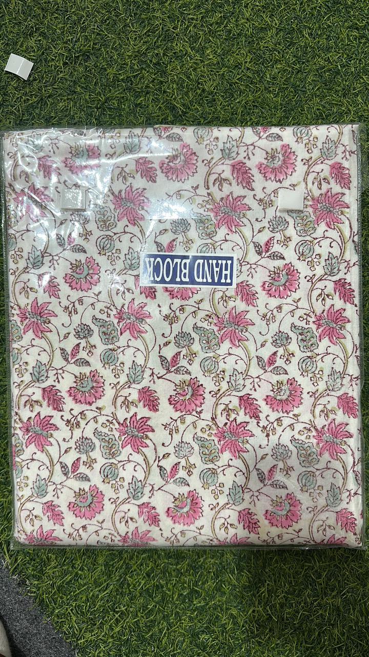 Pure Cotton Handblock Printed Double Bedsheet 108x108 Inches with 2 Pillow Covers – King Size Soft Breathable Floral Bed Sheet