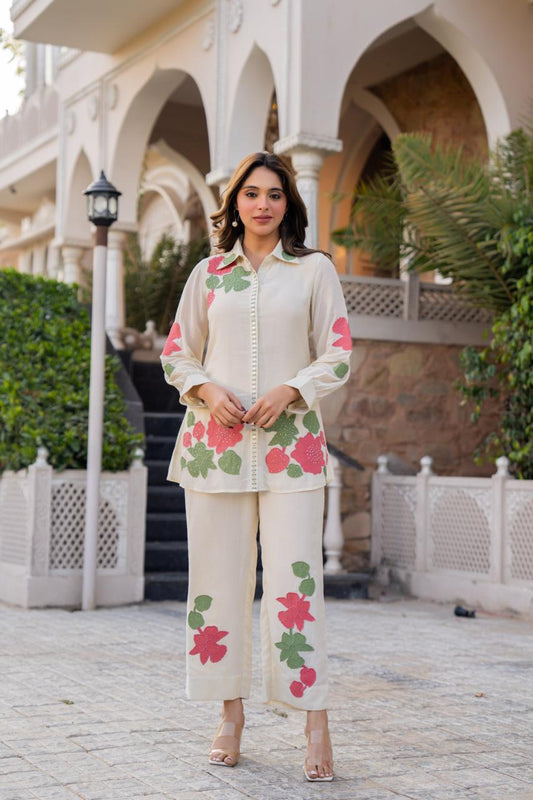 Women’s Mal Cotton Co-Ord Set with Lining – Embroidered & Patch Work Top and Pant Set, Casual Ethnic Wear