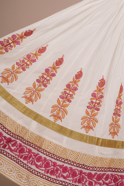 Women’s Mal Cotton Hand Block Printed Maxi Skirt with Lining – Flared Ethnic Long Skirt for Festive & Casual Wear