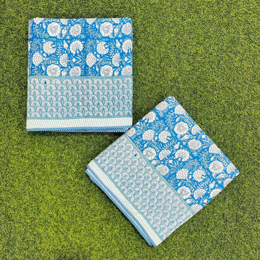 Single Bed 3-Layered Cotton Dohar with Hand Block Floral Print – Blue