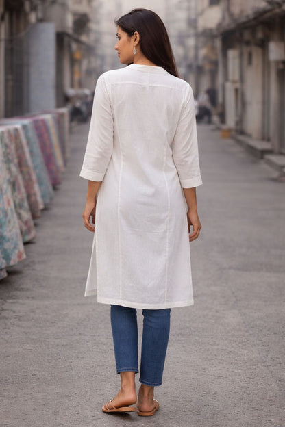 White Khadi Cotton Kurta
