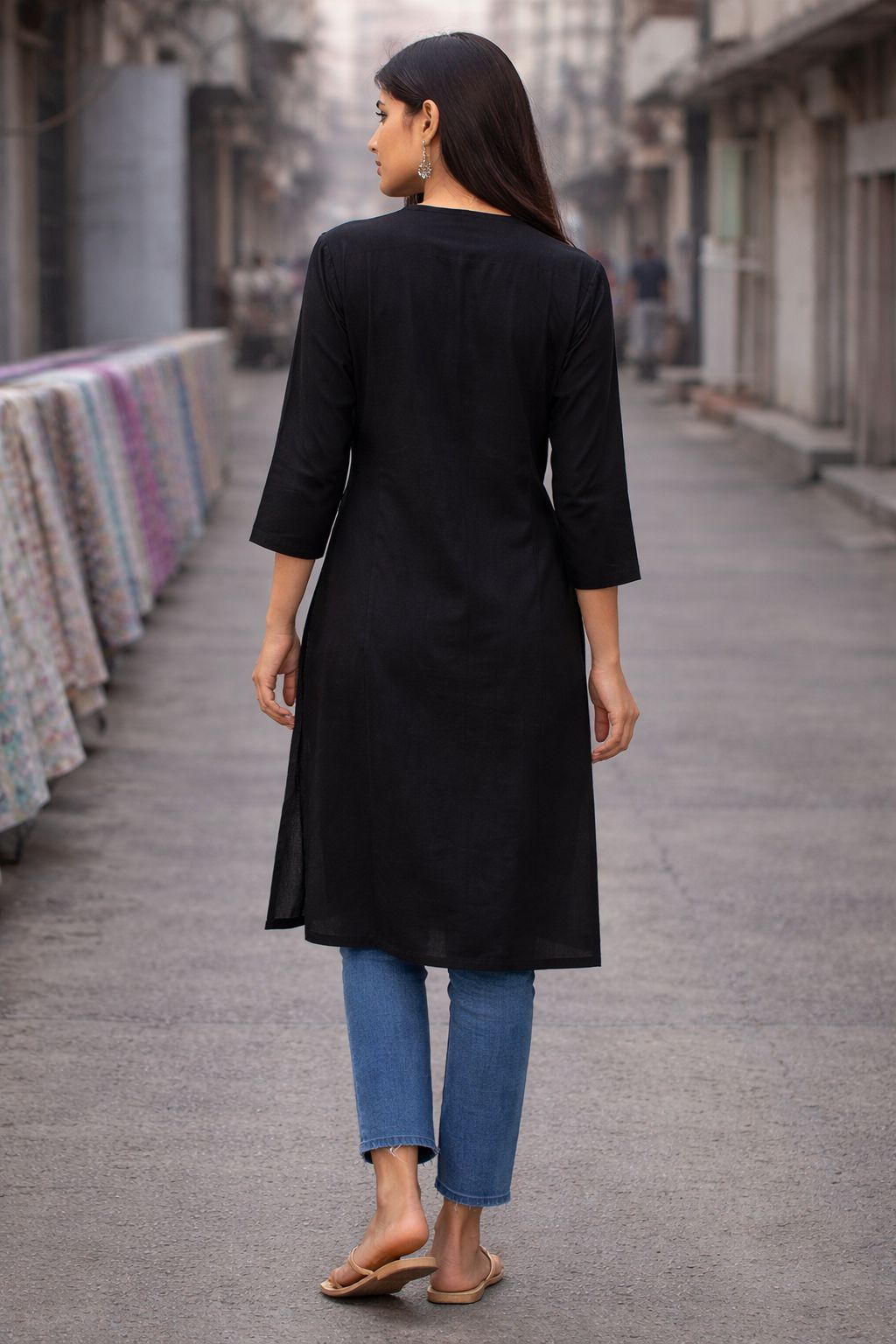 Black Khadi Cotton Straight Kurta