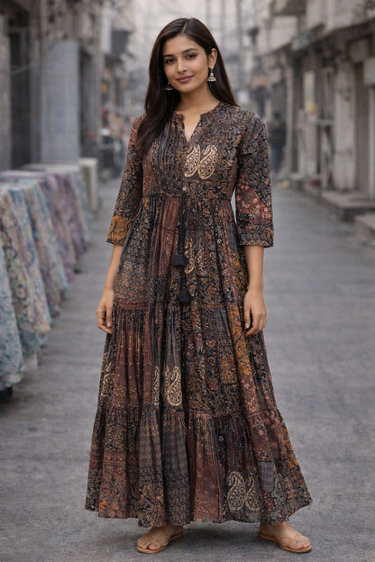 Multi-Color Cotton Tiered Maxi Dress