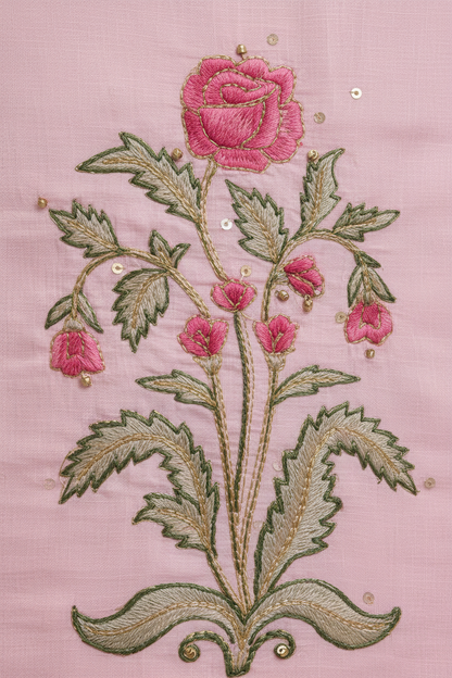 Blush Rose Hand-Block Cotton Suit Set with Kota Doria Dupatta