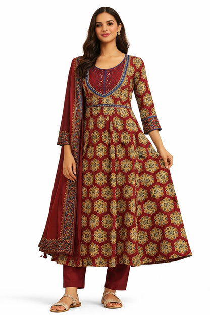 Hand Block Printed Anarkali Suit Set