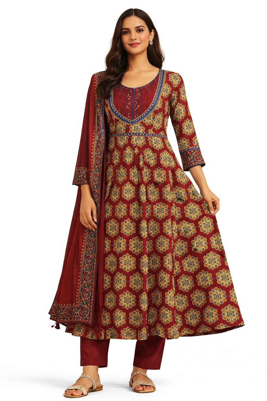 Hand Block Printed Anarkali Suit Set