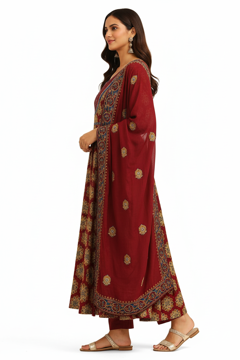 Hand Block Printed Anarkali Suit Set