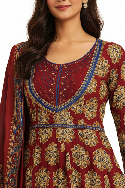 Hand Block Printed Anarkali Suit Set