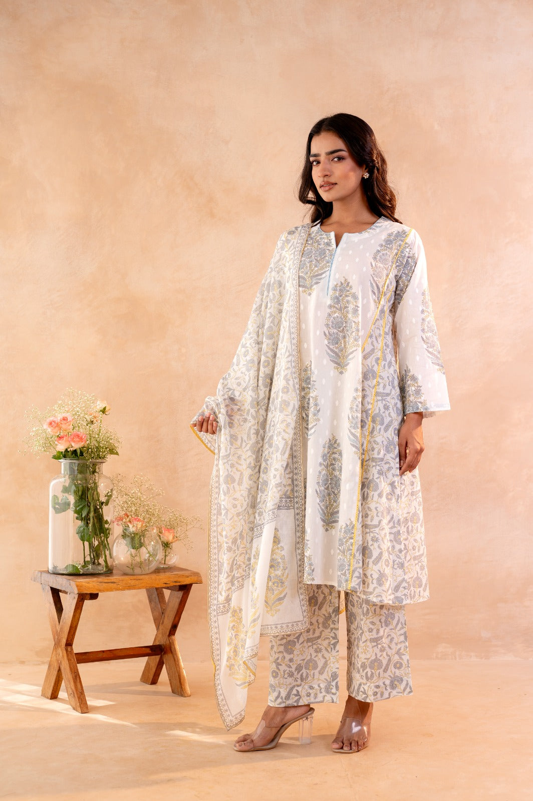 Women’s Mal Cotton Hand Block Printed Kurti Pant Set with Dupatta | Soft Breathable Ethnic Suit Set | Elegant Traditional Indian Kurta Set for Festive, Casual & Office Wear