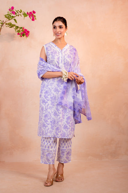 Women’s Floral Printed Cotton Kurti Set with Dupatta – Elegant Kurta Pant Ethnic Suit for Festive & Casual Wear