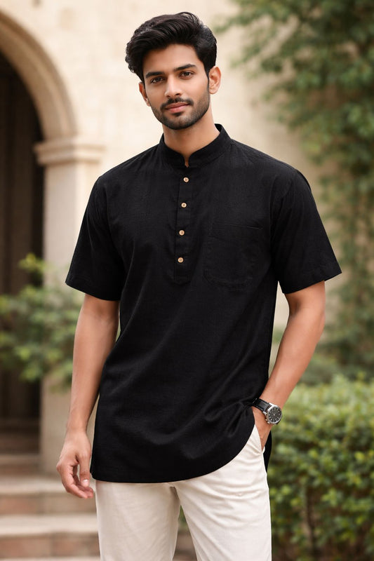 Men’s Cotton Short Kurta – Lightweight Breathable Half Sleeve Casual Ethnic Shirt for Summer