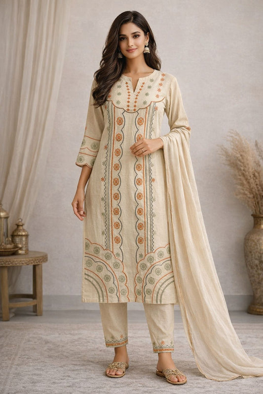 Women’s Khadi Cotton Kurti Set with Dupatta – Handblock Printed Ethnic Kurta Pant Set