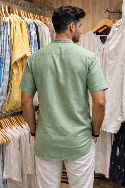 Men’s Cotton Short Kurta Shirt – Lightweight Mandarin Collar Summer Casual Ethnic Tunic