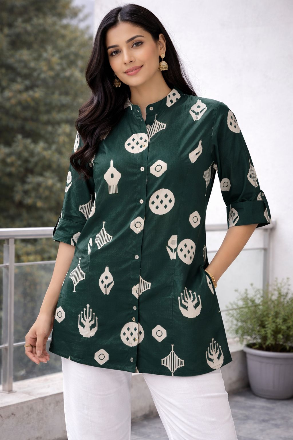 Women Green Printed Cotton Straight Kurta