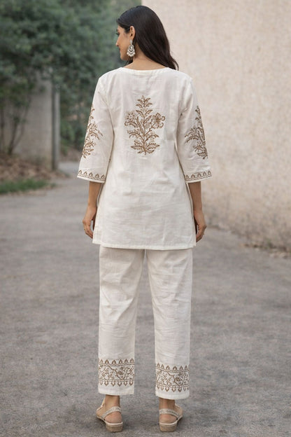 Women Cotton Co-Ord Set – Embroidered Kurta Pant Set | Elegant Ethnic Coord Set | Soft Breathable Lounge Wear | Natural Fab